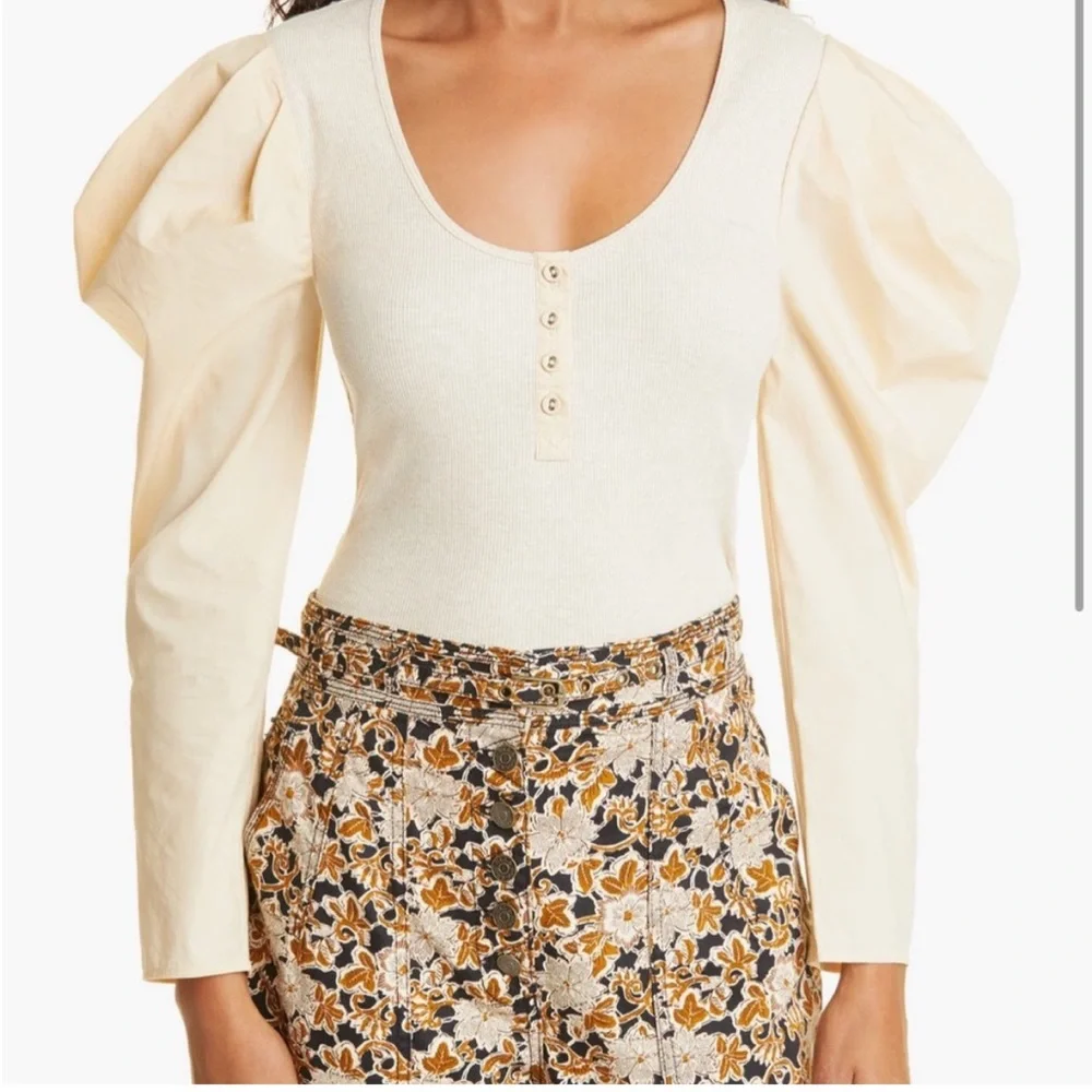 Ulla Johnson Joanne Oatmeal Long Puff Sleeve Pullover Top | S